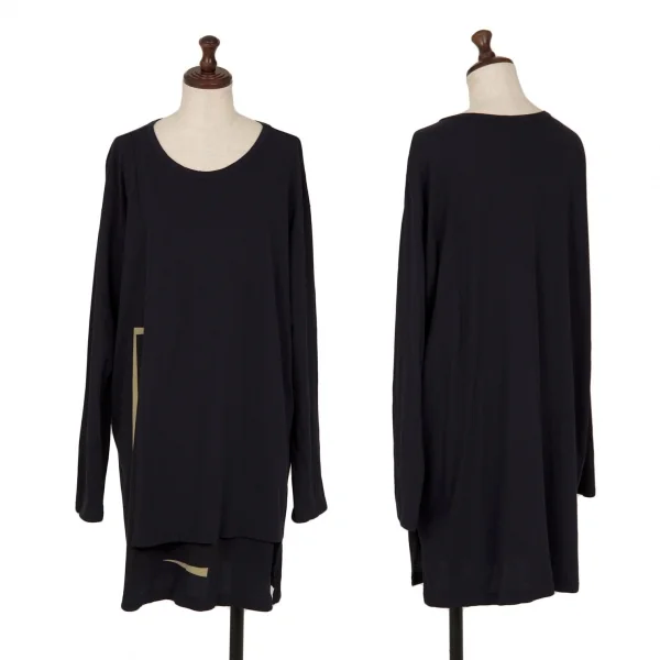 ラグネキカス フォー ヨウジヤマモトRAGNE KIKAS for Yohji Yamamoto ラップデザイン切替ロングカットソー 紺M位 K-117932_001
