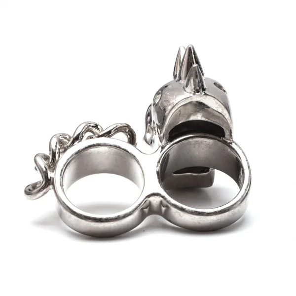 アレキサンダーマックイーンAlexander McQUEEN ラインストーンスカル&チェーンダブルフィンガーリング シルバー13/15号 K-117957_004