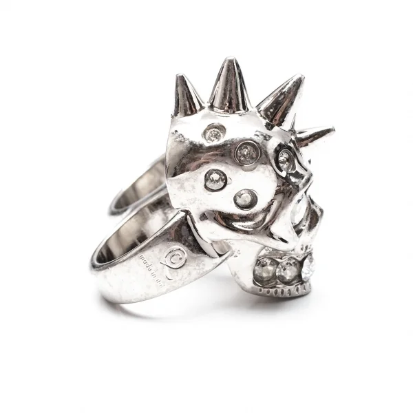 アレキサンダーマックイーンAlexander McQUEEN ラインストーンスカル&チェーンダブルフィンガーリング シルバー13/15号 K-117957_005