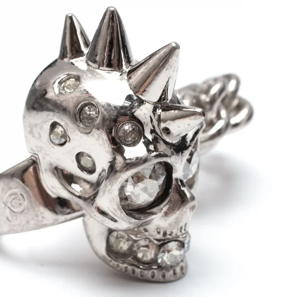 アレキサンダーマックイーンAlexander McQUEEN ラインストーンスカル&チェーンダブルフィンガーリング シルバー13/15号 K-117957_006