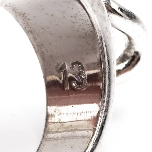 アレキサンダーマックイーンAlexander McQUEEN ラインストーンスカル&チェーンダブルフィンガーリング シルバー13/15号 K-117957_009