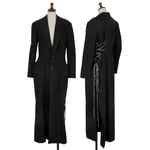 ヨウジヤマモト ファムYohji Yamamoto FEMME バックレースアップウールギャバロングジャケット 黒2 K-117967_001