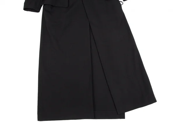 ヨウジヤマモト ファムYohji Yamamoto FEMME バックレースアップウールギャバロングジャケット 黒2 K-117967_011