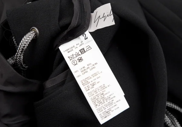 ヨウジヤマモト ファムYohji Yamamoto FEMME バックレースアップウールギャバロングジャケット 黒2 K-117967_016