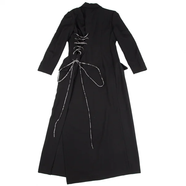 ヨウジヤマモト ファムYohji Yamamoto FEMME バックレースアップウールギャバロングジャケット 黒2 K-117967_002