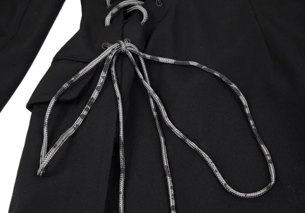 ヨウジヤマモト ファムYohji Yamamoto FEMME バックレースアップウールギャバロングジャケット 黒2 K-117967_004
