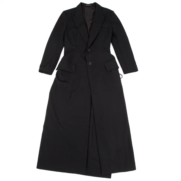 ヨウジヤマモト ファムYohji Yamamoto FEMME バックレースアップウールギャバロングジャケット 黒2 K-117967_006