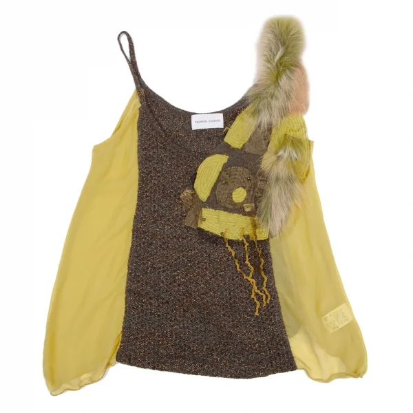ツモリチサトTSUMORI CHISATO ラビットファー装飾キャミソール 黄色2 K-117974_002