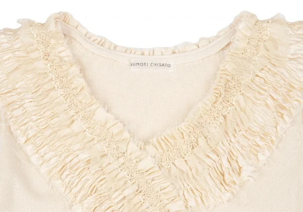 ツモリチサトTSUMORI CHISATO シルクカシミヤフリル装飾ノースリーブニットチュニック ベージュ2 K-117977_005