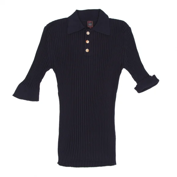 ジャンポールゴルチエ クラシックJean Paul GAULTIER CLASSIQUE コットンレーヨンリブポロニット 紺48 K-118013_001