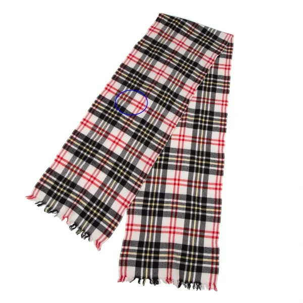 コムデギャルソンオムCOMME des GARCONS HOMME ウール縮絨フリンジチェックマフラー 黒赤白 K-118036_003