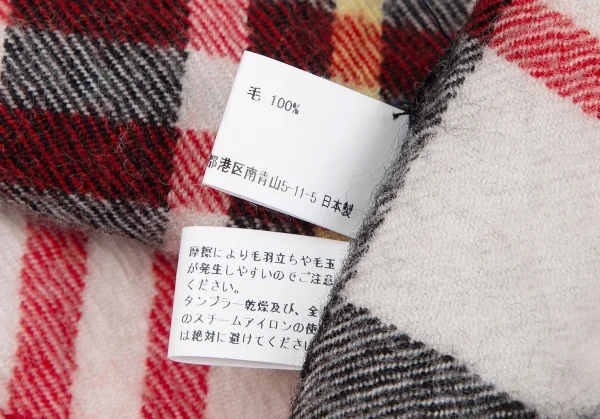 コムデギャルソンオムCOMME des GARCONS HOMME ウール縮絨フリンジチェックマフラー 黒赤白 K-118036_007