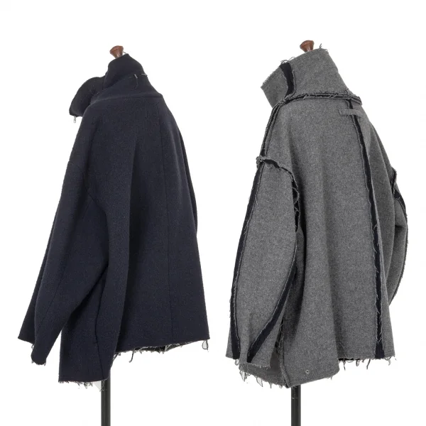 ズッカzucca ダブルフェイスウール裁ち切りフロント二重仕立てリバーシブルジャケット 濃紺グレーM K-118050_002