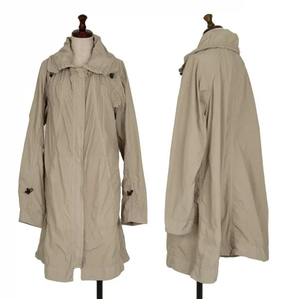 ISSEY MIYAKE me Poly Nylon Shirring Zip Up Coat Beige F K-118054_001