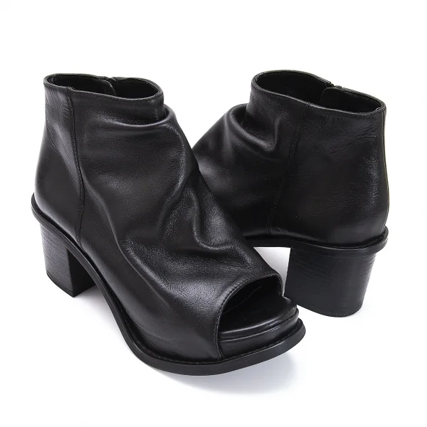 ズッカzucca レザーオープントゥショートブーツ 黒M(24位) K-118087_001