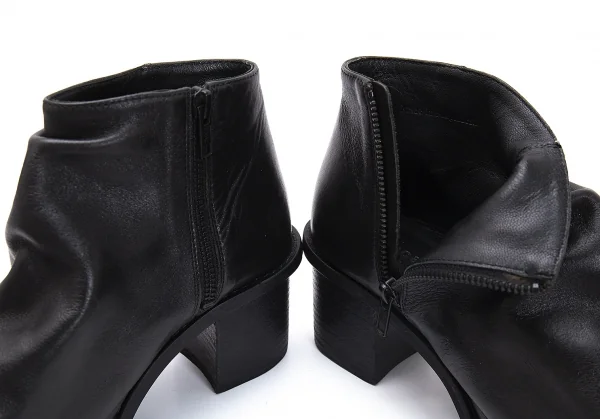 ズッカzucca レザーオープントゥショートブーツ 黒M(24位) K-118087_010