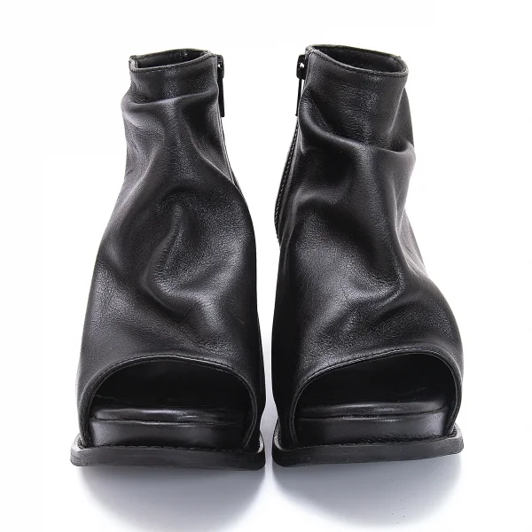 ズッカzucca レザーオープントゥショートブーツ 黒M(24位) K-118087_002