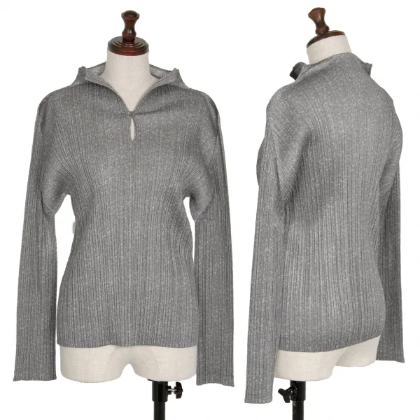 PLEATS PLEASE Heather Print Pleat Skipper T Shirt Grey 4 K-118099_001