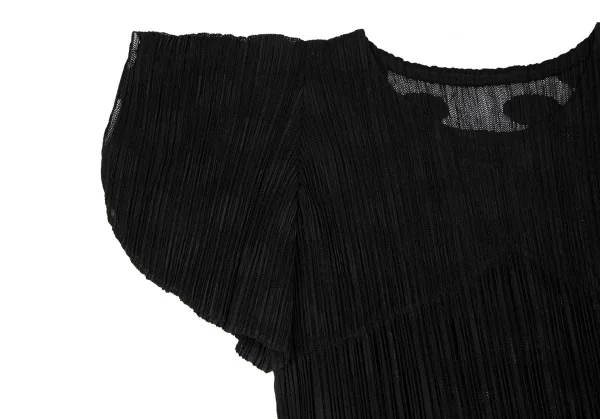 プリーツプリーズPLEATS PLEASE ドットジャガードメッシュフリルスリーブワンピース 黒5 K-118103_005
