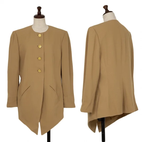 セリーヌCELINE ブラゾンボタンノーカラージャケット キャメル40 K-118121_001