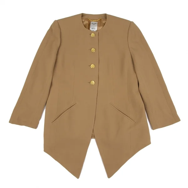 セリーヌCELINE ブラゾンボタンノーカラージャケット キャメル40 K-118121_002