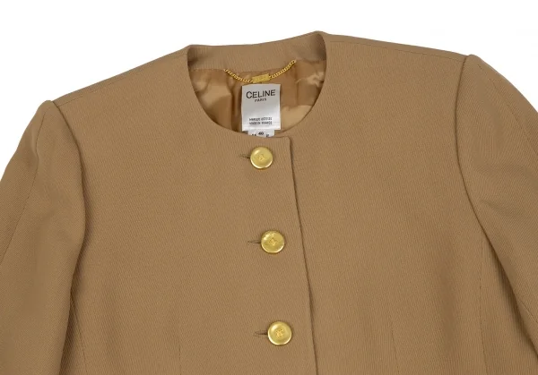 セリーヌCELINE ブラゾンボタンノーカラージャケット キャメル40 K-118121_003