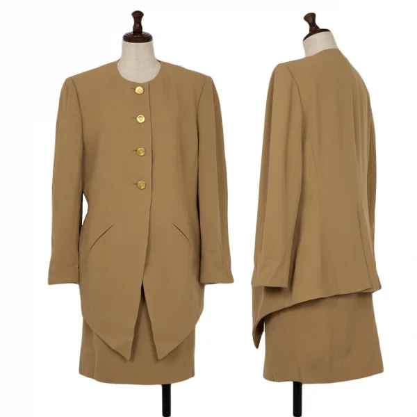セリーヌCELINE ブラゾンボタンノーカラーセットアップ キャメル40 K-118123_001