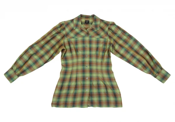 ジャンポールゴルチエ ファムJean Paul GAULTIER FEMME キュプラシルク光沢チェックシャツ 緑40 K-118145_002