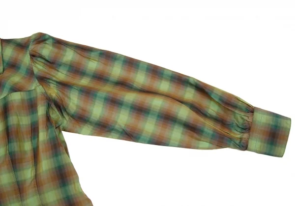 ジャンポールゴルチエ ファムJean Paul GAULTIER FEMME キュプラシルク光沢チェックシャツ 緑40 K-118145_006