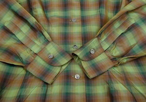 ジャンポールゴルチエ ファムJean Paul GAULTIER FEMME キュプラシルク光沢チェックシャツ 緑40 K-118145_007