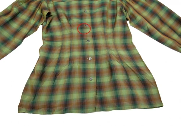 ジャンポールゴルチエ ファムJean Paul GAULTIER FEMME キュプラシルク光沢チェックシャツ 緑40 K-118145_009