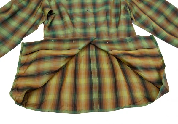 ジャンポールゴルチエ ファムJean Paul GAULTIER FEMME キュプラシルク光沢チェックシャツ 緑40 K-118145_011