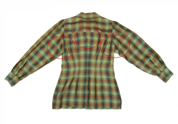 ジャンポールゴルチエ ファムJean Paul GAULTIER FEMME キュプラシルク光沢チェックシャツ 緑40 K-118145_012