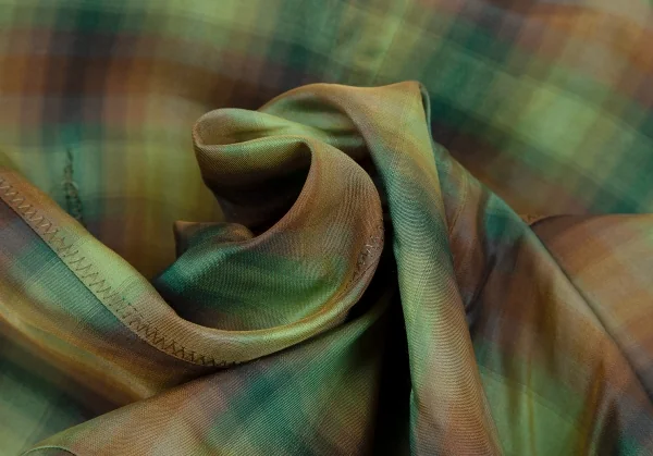 ジャンポールゴルチエ ファムJean Paul GAULTIER FEMME キュプラシルク光沢チェックシャツ 緑40 K-118145_017