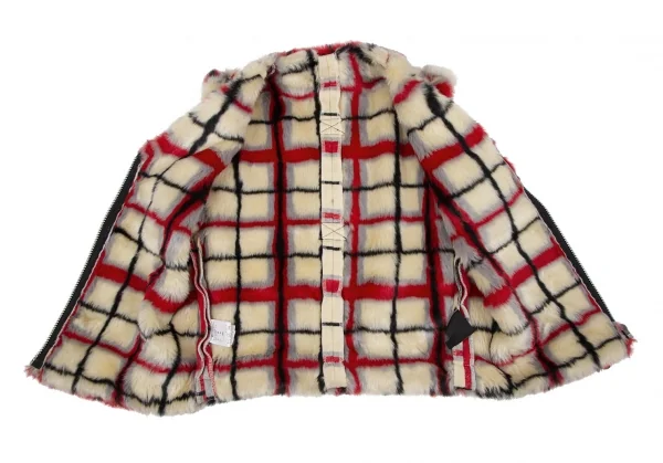 ゴルチエジーンズGAULTIER JEAN'S ファーチェックニットベスト クリーム赤黒40 K-118154_011