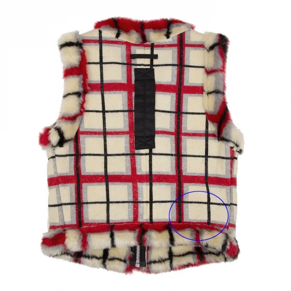 ゴルチエジーンズGAULTIER JEAN'S ファーチェックニットベスト クリーム赤黒40 K-118154_012