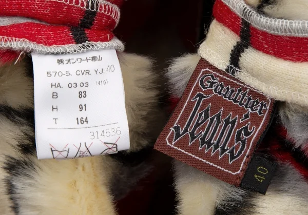 ゴルチエジーンズGAULTIER JEAN'S ファーチェックニットベスト クリーム赤黒40 K-118154_018