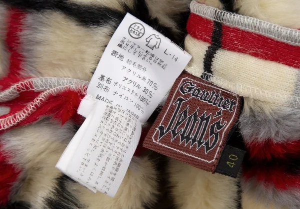 ゴルチエジーンズGAULTIER JEAN'S ファーチェックニットベスト クリーム赤黒40 K-118154_019