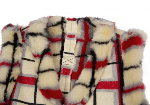 ゴルチエジーンズGAULTIER JEAN'S ファーチェックニットベスト クリーム赤黒40 K-118154_004