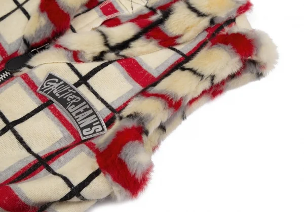ゴルチエジーンズGAULTIER JEAN'S ファーチェックニットベスト クリーム赤黒40 K-118154_005