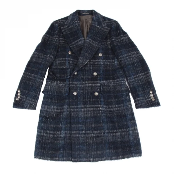 ガブリエレパジーニGABRIELE PASINI シャギーウールチェックダブルコート 青46 K-118157_001