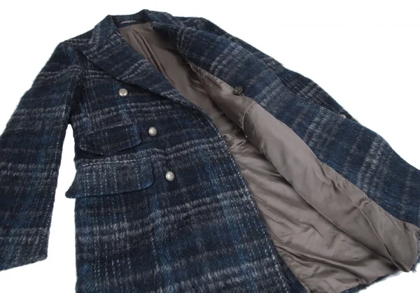 ガブリエレパジーニGABRIELE PASINI シャギーウールチェックダブルコート 青46 K-118157_010