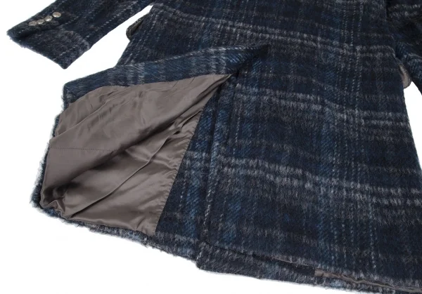 ガブリエレパジーニGABRIELE PASINI シャギーウールチェックダブルコート 青46 K-118157_017