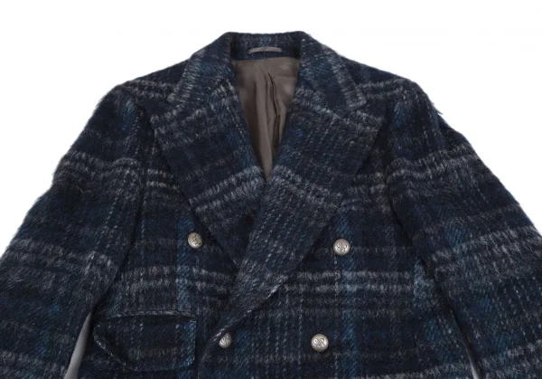 ガブリエレパジーニGABRIELE PASINI シャギーウールチェックダブルコート 青46 K-118157_002
