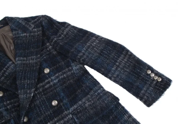 ガブリエレパジーニGABRIELE PASINI シャギーウールチェックダブルコート 青46 K-118157_004