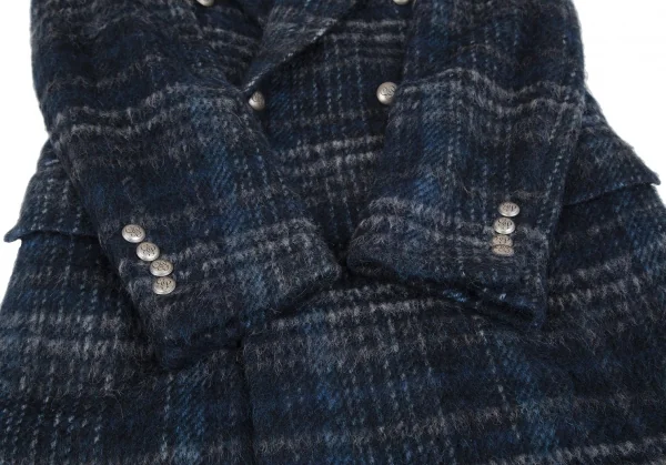 ガブリエレパジーニGABRIELE PASINI シャギーウールチェックダブルコート 青46 K-118157_005