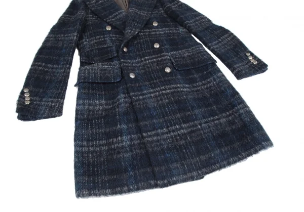 ガブリエレパジーニGABRIELE PASINI シャギーウールチェックダブルコート 青46 K-118157_007