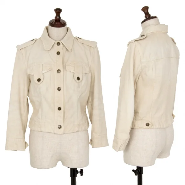 ドルチェ&ガッバーナDOLCE&GABBANA 裏レオパードダメージ加工コットンジャケット 生成り40 K-118161_001