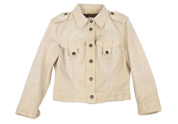 ドルチェ&ガッバーナDOLCE&GABBANA 裏レオパードダメージ加工コットンジャケット 生成り40 K-118161_002