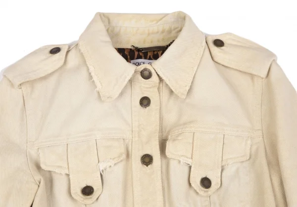 ドルチェ&ガッバーナDOLCE&GABBANA 裏レオパードダメージ加工コットンジャケット 生成り40 K-118161_003